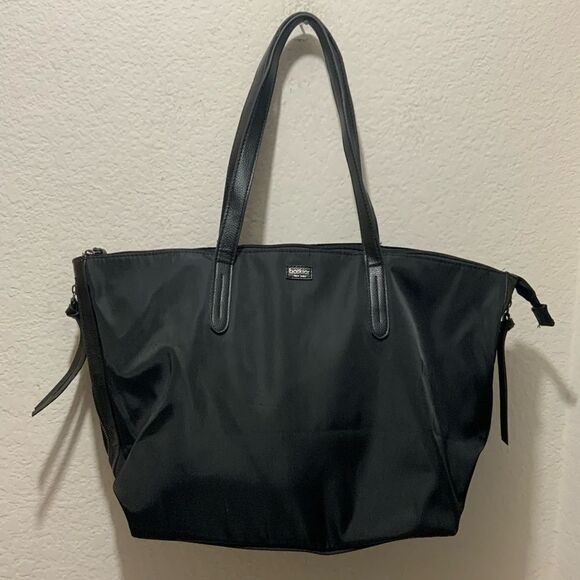 Botkier New York Bond Black Nylon XL Tote Vegan Leather Trim Zip Top Shoulder - Picture 1 of 13